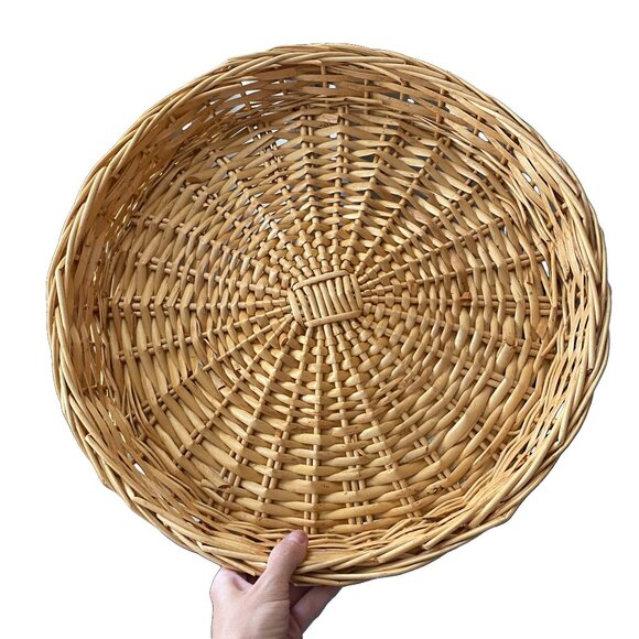 Vintage 90s Coastal Wicker Tray Round Coffee Table Tray Tan Home Decor - 18" - Picture 1 of 5